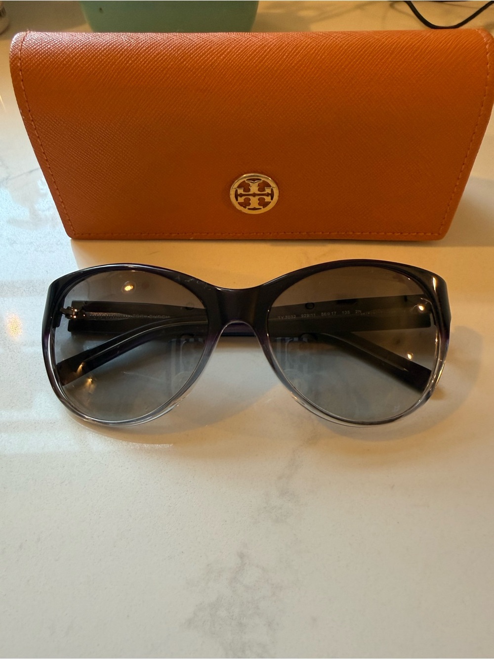 Tory Burch Black Gradient Oversized Sunglasses with Orange Logo Case